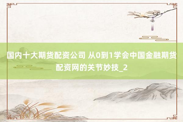 国内十大期货配资公司 从0到1学会中国金融期货配资网的关节妙技_2